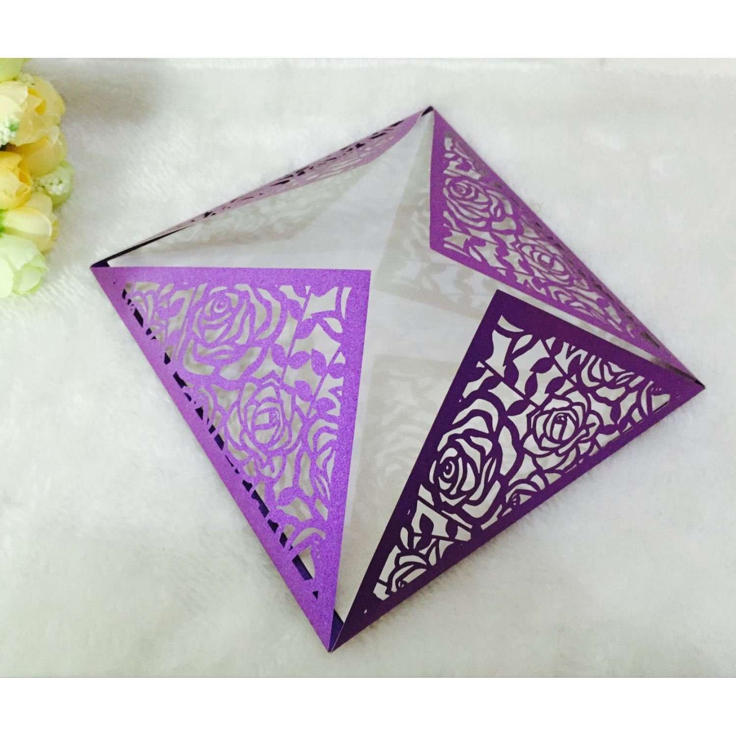 White Rose Invitation Card Wedding Invitation With Envelope Laser Cut Paper